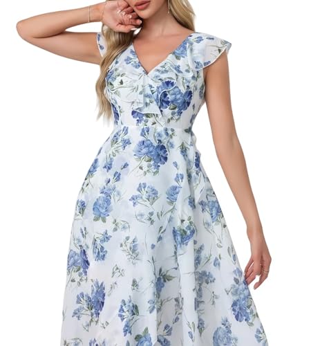 Womens V Neck Floral Print Ruffle Maxi Party Dress A-Line Summer High Low Flowy Wedding Guest Cocktail Dress4