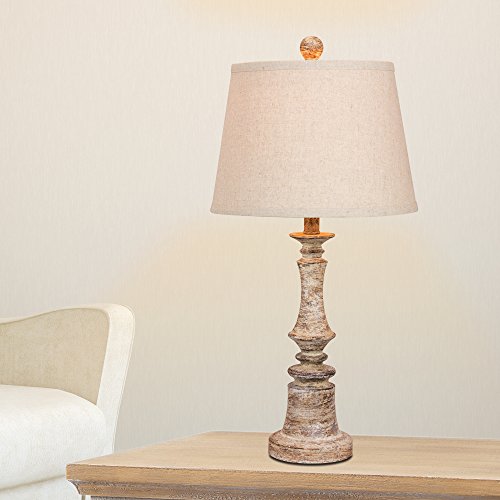 Cory Martin W-6240Cabg-2Pk Fangio Lighting's #6240Cabg-2Pk Pair Of 26.5 In. Distressed Candlestick Resin Table Lamps In A Cottage Antique Beige Finish, Red, 2 Piece #TOP1