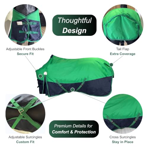 Image of BARN & STABLE 600Denier 3000mm /3000mvp Super Waterproof & Breathable Horse Blankets for Winter with 200g Fill (Fern Green /Navy, 69 Inch)