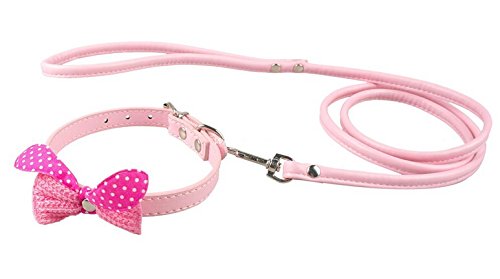 Dogs Kingdom Leather Knit Bowknot Collar and Leash 2pcs Set for Puppy Dog Cat