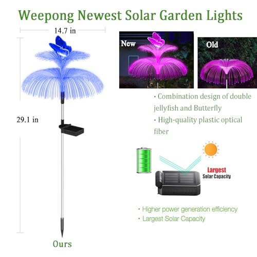 Solar Garden Lights Waterproof 3 Pack Solar Lights Outdoor Decorative 7 Color Changing Double Jellyfish and Butterfly Flower Garden Decor Yard Christmas Pool Outdoor, Gifts for Mother's Women