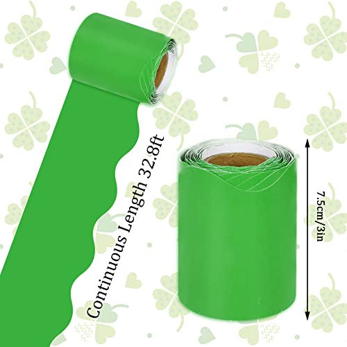 Image of Whaline 131.2ft Green Bulletin Board Borders 4 Rolls Gradient Green Colors Die-Cut Bulletin Board Strips St. Patrick's Day Rolled Trim Borders for School Classroom Office Chalkboard Decoration