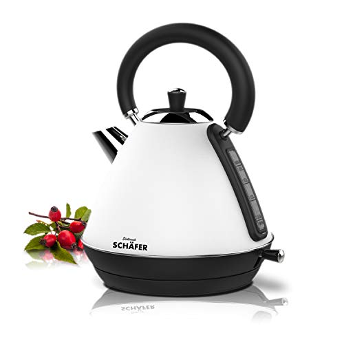 Wasserkocher Edelstahl Weiß - Füllmenge 1,7 Liter - max. 2200 Watt. - Kalkfilter- klein und kompakt im Retro Look Cover