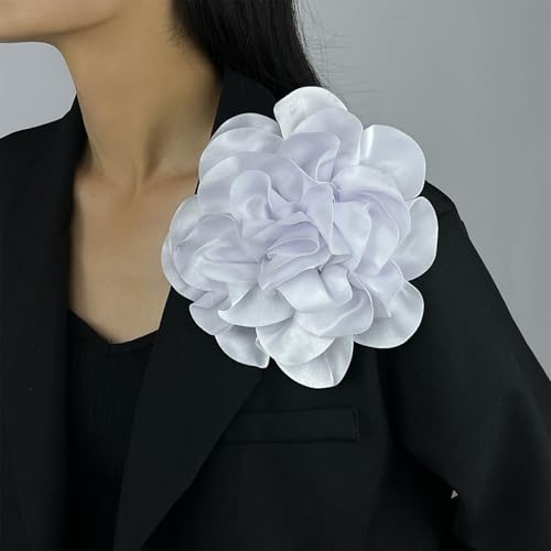 Image of Big Flower Pins for Clothes Fabric Rose Flower Brooches for Women Large Delicate Elegant Flower Lapel Pin for Wedding Party Dance Banquet Wedding Guest Dresses Suit Accessories 7.5in