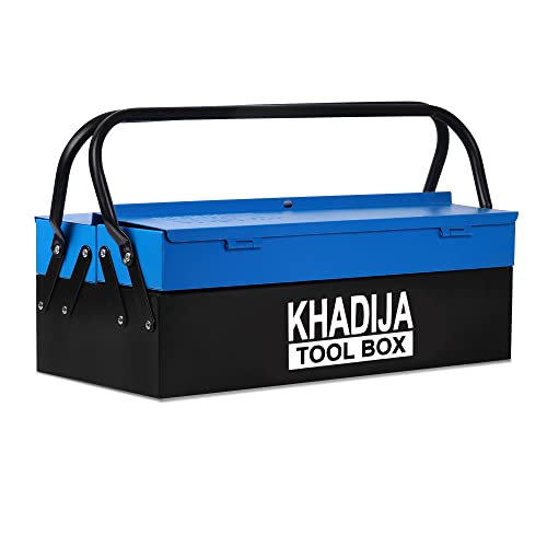 KHADIJA Metal 3 Compartment Double Handle Big Storage Professional Tool Box (BLUE BLACK)