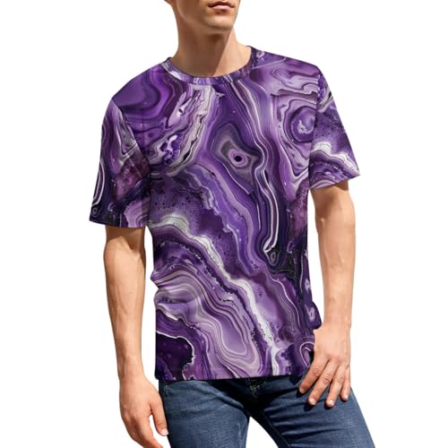 Purple Marble Men's T-Shirt Abstract Striped Soft Shirts Fashion Geometric Crewneck Sports Tees for Men4
