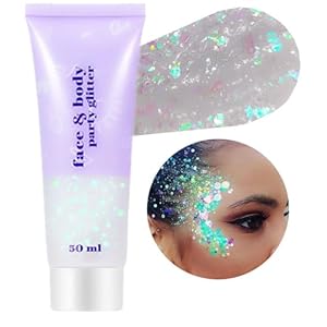 Go Ho Clear White Body Glitter,Concert Outfit Holographic Face Glitter,Mermaid Glitter Face Paint,Chunky Glitter Sequins for Nails,Eyes and Hair,Fairy Makeup Festival Rave Accessories