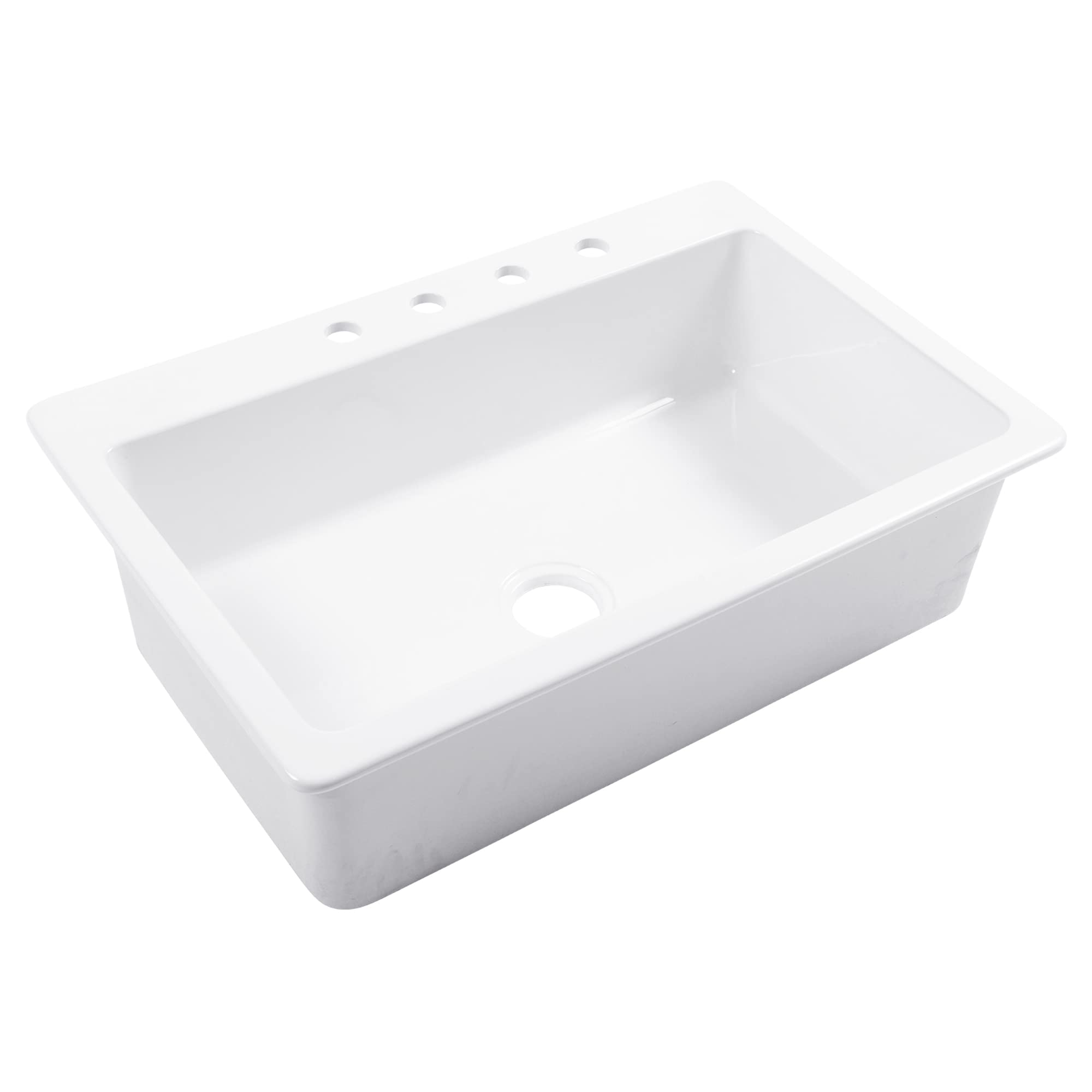 Sinkology Jackson Crisp White Fireclay 33" Single Bowl Drop-In Kitchen Sink with 4 Holes
