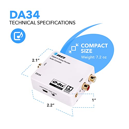 Orei Digital To Analog Audio Decoder, Convert Decode Dolby Digital Audio Spdif/Coaxial 5.1-Channel Input To Rca L/R/3.5Mm Headphone Output Converter (Da34) #TOP7