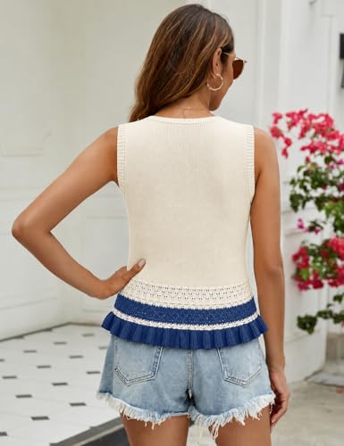 Image of VIMPUNEC Womens Crochet Crop Tank Tops Sleeveless Knit Sweater Vest Ruffle Hem Summer Top