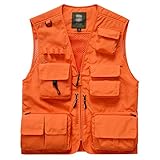 PEHMEA Men's Outdoor Casual Work Photo Safari Fishing Cargo Vest With Pockets (Orange, m)