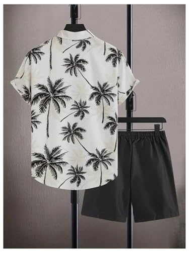 Men's 2 Piece Vacation Outfits Short Sleeve Button Down Tropical Shirts and Shorts Resort Wear2