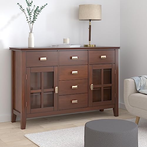 Simplihome AXCRART11-RUS Artisan Solid Pine Wood 54 Inch Contemporary Sideboard Buffet Credenza In Russet Brown Features 2 Doors thumb #1