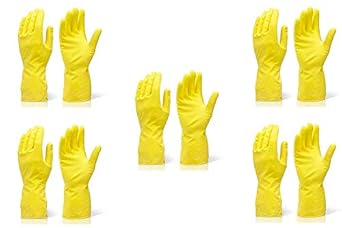 IRONSTAY - NATURAL RUBBER GLOVES FOR HOUSE HOD WORK, GARDNING AND AGRICULTURAL WORK YELLOW | (Pack of 5)