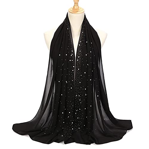 Women Chiffon Hijab Fashion Scarf Solid Color Soft Hijab Head Wrap Shawl Rhinestones Scarf