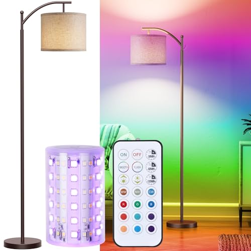 Battery Operated Floor Lamp, RGB Dimmable Cordless Standing Lamp with Remote Control for Living Room, Tall Floor Lamp for Bedroom -Brown