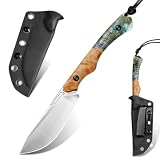 ALVELY Handgefertigt DC53-Stahl Jagdmesser mit feststehender Klinge，Griff aus Ahorn mit Kunstharz-Einlage, Wandern und Bergsteigen sowie als EDC-Messer (Kunstharz und Ahorn-Griff)