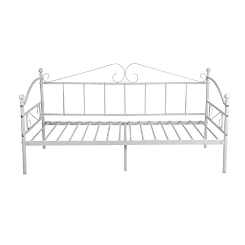 GreenForest Metal Daybed Twin Size with Headboard Metal Slats Support Bed Frame Mattress Foundation,White