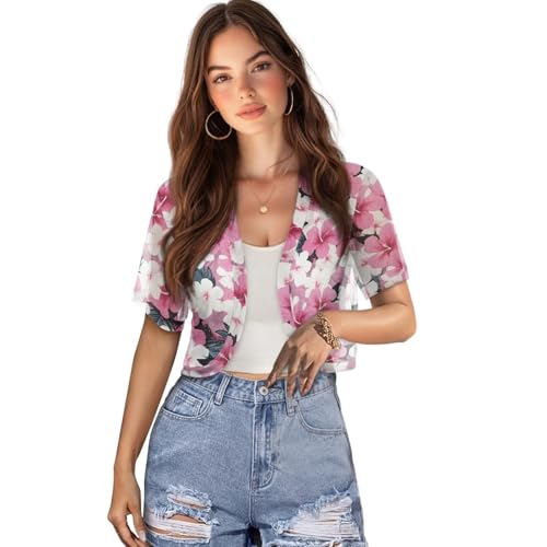 Image of Womens Short Sleeve Bolero Shrug Open Front Knit Cropped Cardigan Shoulder Cover for Dress Cute Casual Knit Cover Up