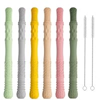 6Pack Zahnungshilfe Baby, Beißröhrchen Ba-by, Zahnungshilfe für 3-12 Monate Babys Molars, BPA Free Kaustange Baby mit 2 Reinigungsbürsten, Geschirrspüler Safe
