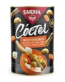 Cóctel Mediterráneo Mix de aceituna verde, cebollita, pepinillo, pimiento, zanahoria y guindilla SARASA (PESO NETO 4200g (PESO ESCURRIDO 2500), 1 LATA)