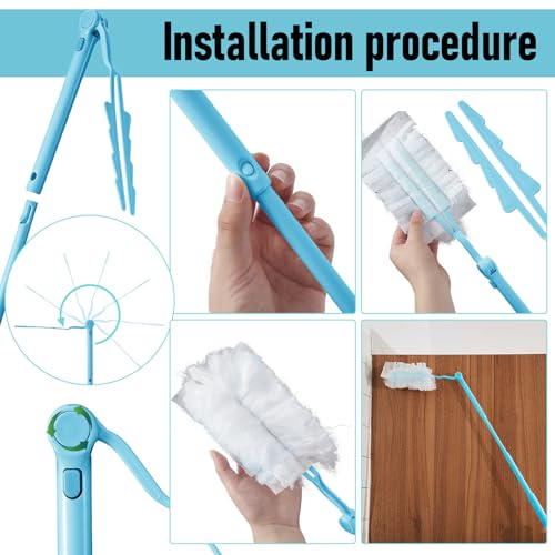 Image of Colingmill 4 Pcs 3 ft Replacement Handles Compatible with Duster Refills, Long Extended Handle Only, Adjustable Length for Ceiling Fans, Blinds, Shelves, Windows, Foldable & Extendable (Sky Blue)
