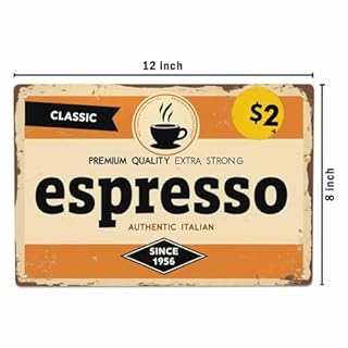 AOYEGO Espresso Tin Sign,Classic Italian Coffee Vintage Metal Tin Signs for Cafes Bars Pubs Shop Wall Decorative Funny Retro Signs for Men Women 8x12 Inch