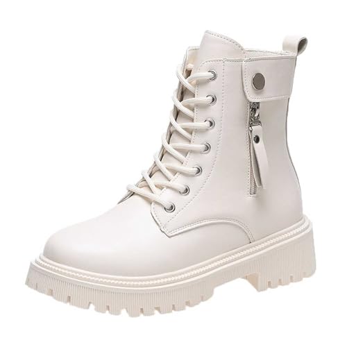 Bottines à plateforme avec lacets décontractés et tendance, bottines courtes, chaussures de course confortables, beige, 42 EU