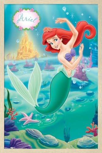 Disney The Little Mermaid - Ariel - Swimming Pose Wall Poster, 34L" x 22.4W", Blonde Framed Version