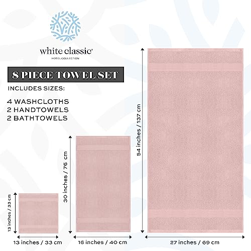 White Classic Luxury Pink Bath Towel Set - Combed Cotton Hotel Quality Absorbent 8 Piece Towels | 2 Bath Towels | 2 Hand Towels | 4 Washcloths [Worth $72.95] 8 Pack | Pink #TOP3