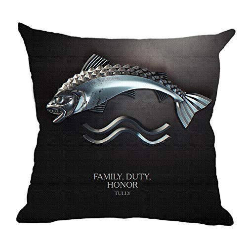 MOCOFO Jeu des Trônes Housse de Coussin 45x45cm Chaise Gamer - Le Noir Poisson - Taie d'oreiller Salon Canapé Maison Chambre