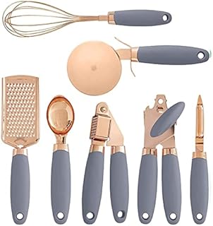 Kitchenware Set 7 Pc Kitchen Tools and Gadgets Copper Kitchen Accessories with Soft Handles Include Can Opener Ice Cream Spoon Pizza Cutter and Many More White (Color : Gray)