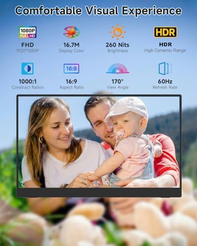 CZGG 15.6" Portable Monitor, 1080P FHD Ultra-Light 1.28lb External Monitor — view 2