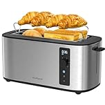 Anfilank Long Slot 4 Slice Toaster, Countdown Timer, 6 Browning Settings, Cancel/Bagel/Defrost Functions, Built-in Warming Rack, Removable Crumb Tray, Extra-Wide Long Slots - Stainless Steel