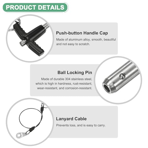 M METERXITY 2er-Pack T-Griff-Sicherungsstifte, 1/4\(6mm) Durchm. 1-3/16\(30mm) Verwendungslänge Druckknopf-Schnellspannstifte mit Tragekabel für Maschine [304 Edelstahl]