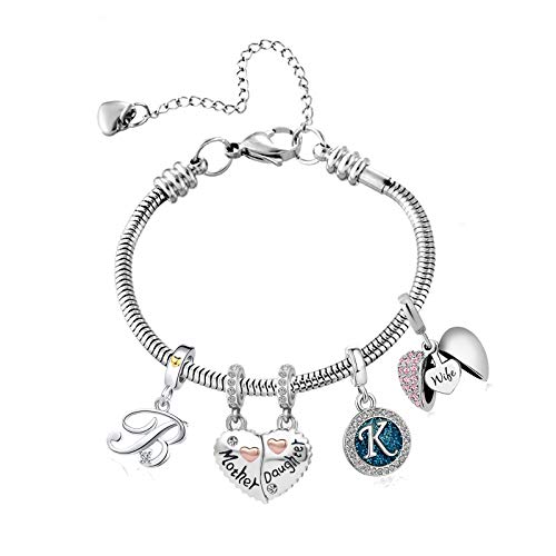 Kunbead Birthday Gifts Stainless Steel Snake Chain Bead Charms Bracelets For Women 5.1'' #TOP4