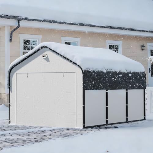 Benass Carports 10x16 Heavy Duty Metal for Snow, Fully Enclosed Carport with Removable Sidewalls and Drive Through Doors