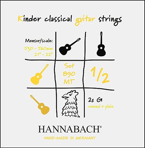 Hannabach Klassikgitarrensaiten Serie 890 MT für 1/2 Kindergitarre Mensur: 53-56 cm - Satz mit 2 G-Saiten - 890MT 1/2