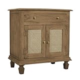 The Urban Port 30 Inch Nightstand Table, Rattan Cabinet Doors and Drawer Fronts, Sandblasted Brown Mango Wood