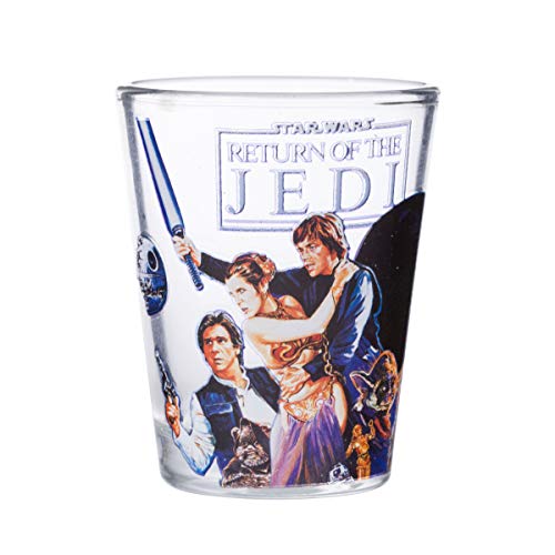 Image of Silver Buffalo Star Wars Original Trilogy: A New Hope, Empire Strikes Back, Return of the Jedi - 4 Pack Mini Glasses Featuring Yoda, Luke, Darth Vader, Han Solo, Chewbacca, Princess Leia, Ewok, 1.5oz