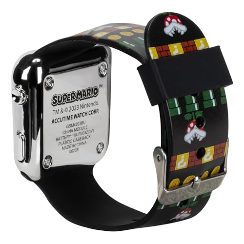 image for Accutime Nintendo Super Mario Kids LED Watch – Silver Plastic Case, 