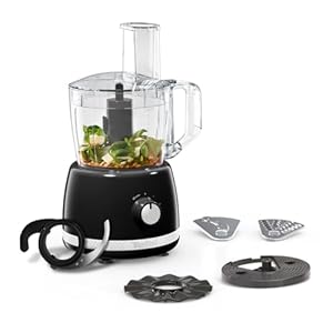 Tefal Black Collection All-In-One Food Processor, 2.4L Bowl, 13 Functions, 2 speeds, 4 Accessories Slicing, Grateing, Chopping, Kneading, Black, 500W, Dishwasher Safe Parts, Compact Storage DO3458G0