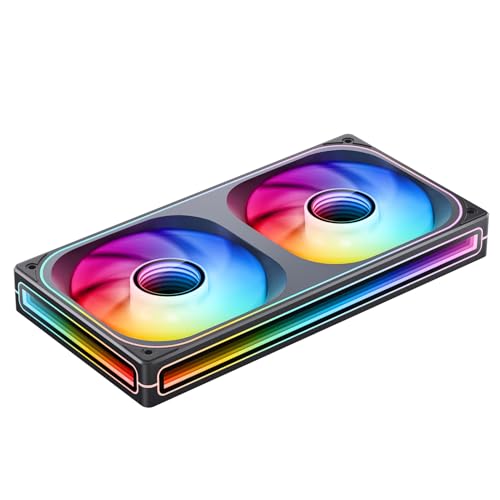 Image of JONSBO ZB-240BR (Reverse) PC Case Fan, Reverse Blade Silent Computer Fan with Axis & 4-Sides Infinity Mirror, All-in-One, Single Frame Unit with 2x120mm ARGB Fans, PWM Fan 2400RPM, 28MM Thick,Black