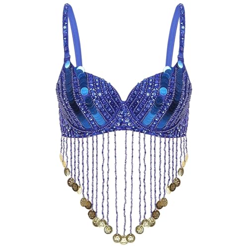 Soutien-gorge à armatures multicolores pour belly dance avec franges et paillettes brillante