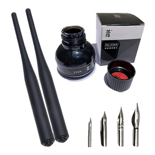 Kit 2 Canetas Nanquim 4 Pontas Bico Pena + Tinta Hero 70ml - Preto