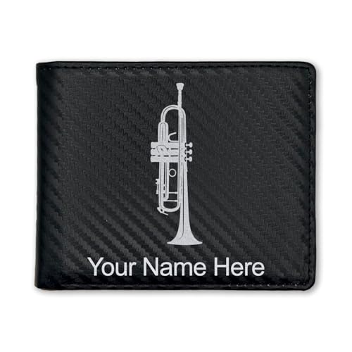 LaserGram Faux Leather Bi-Fold Wallet, Trumpet, Personalized Engraving Included (Carbon Fiber Black with Silver)