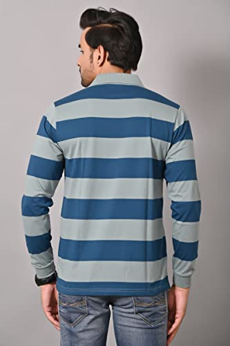 Image of ARBOUR Men Polo Neck Stripes Pocket Full Sleeves T-Shirt