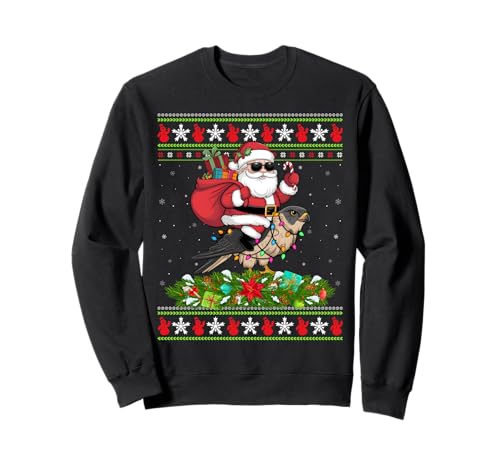 Ugly Xmas Sweater Style Santa Riding Falcon Bird Christmas Sweatshirt