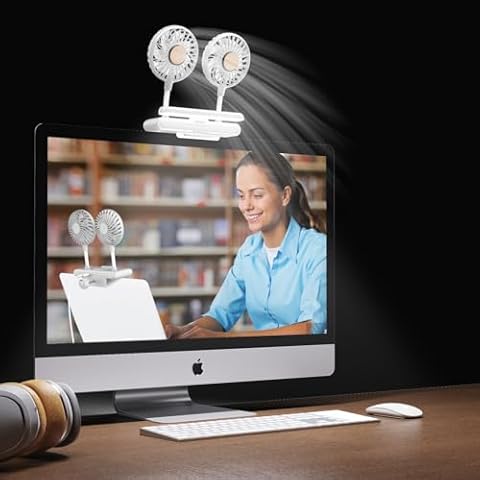 Binguowang Monitor Fan double Head with Clamp & Light Bar, Desk Lamp with Fan for Home Office Portable Laptops fan PC fan Tablet fan lamp with Sturdy Adjustable Clamp for Working Reading Study (Gray) Cover