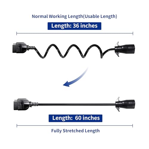 Oyviny 7 Way Round to 5 Way Flat Coiled Trailer Plug Adapter 7 Pin to 5 Pin Trailer Coiled Wiring Adapter Full Length 5 Foot (60 inches) - Thumbnail 2